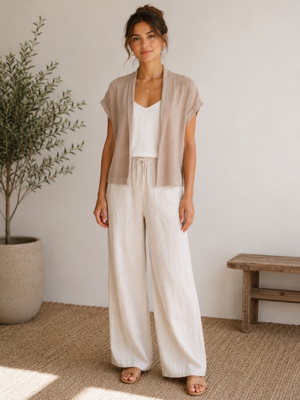 E3 by Etcetera XS Linen Blend Open Front Cardigan Short Sleeve‎ Layering Top